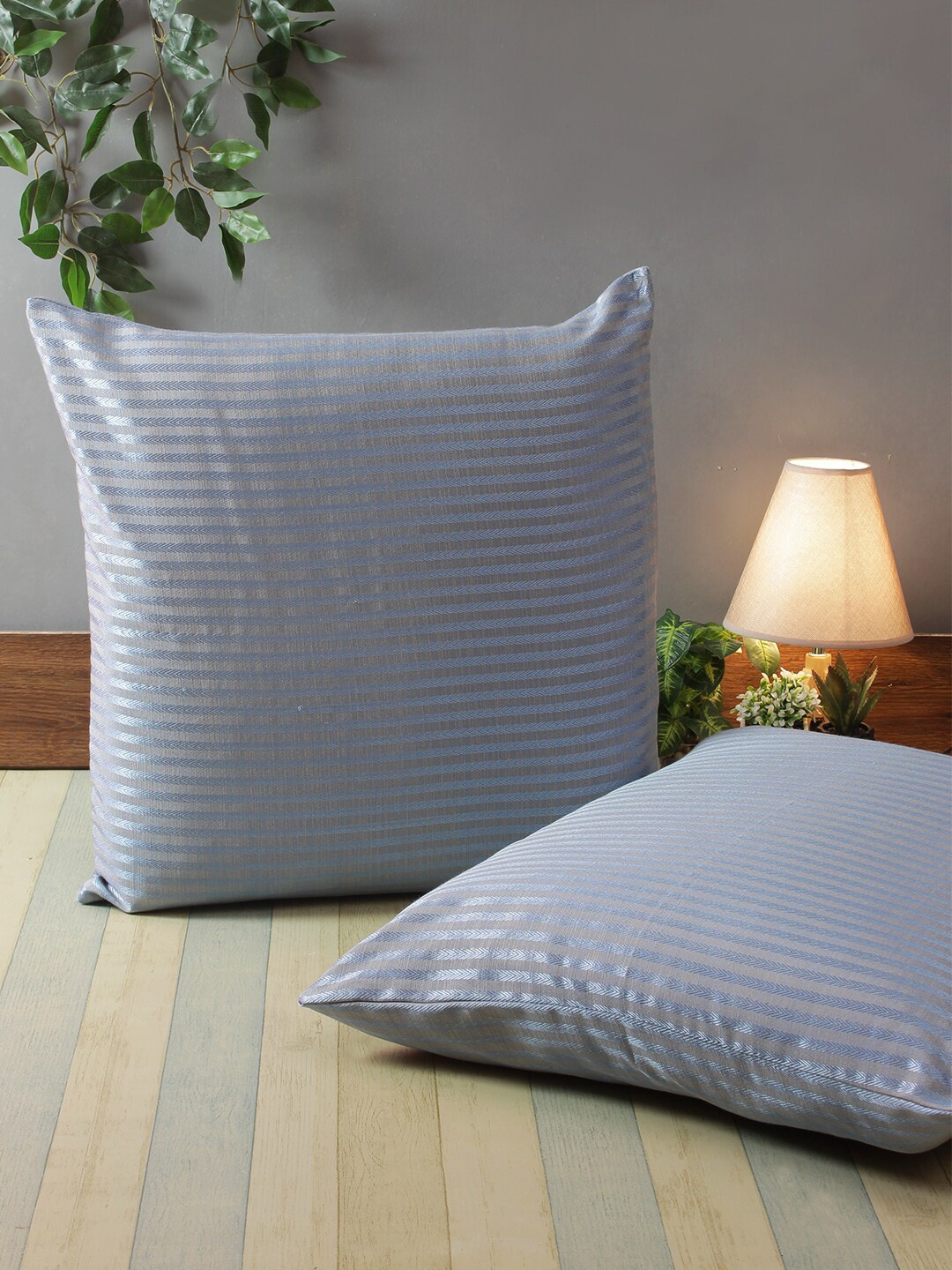 

ROMEE Blue Set of 2 Striped Square Cushion Covers
