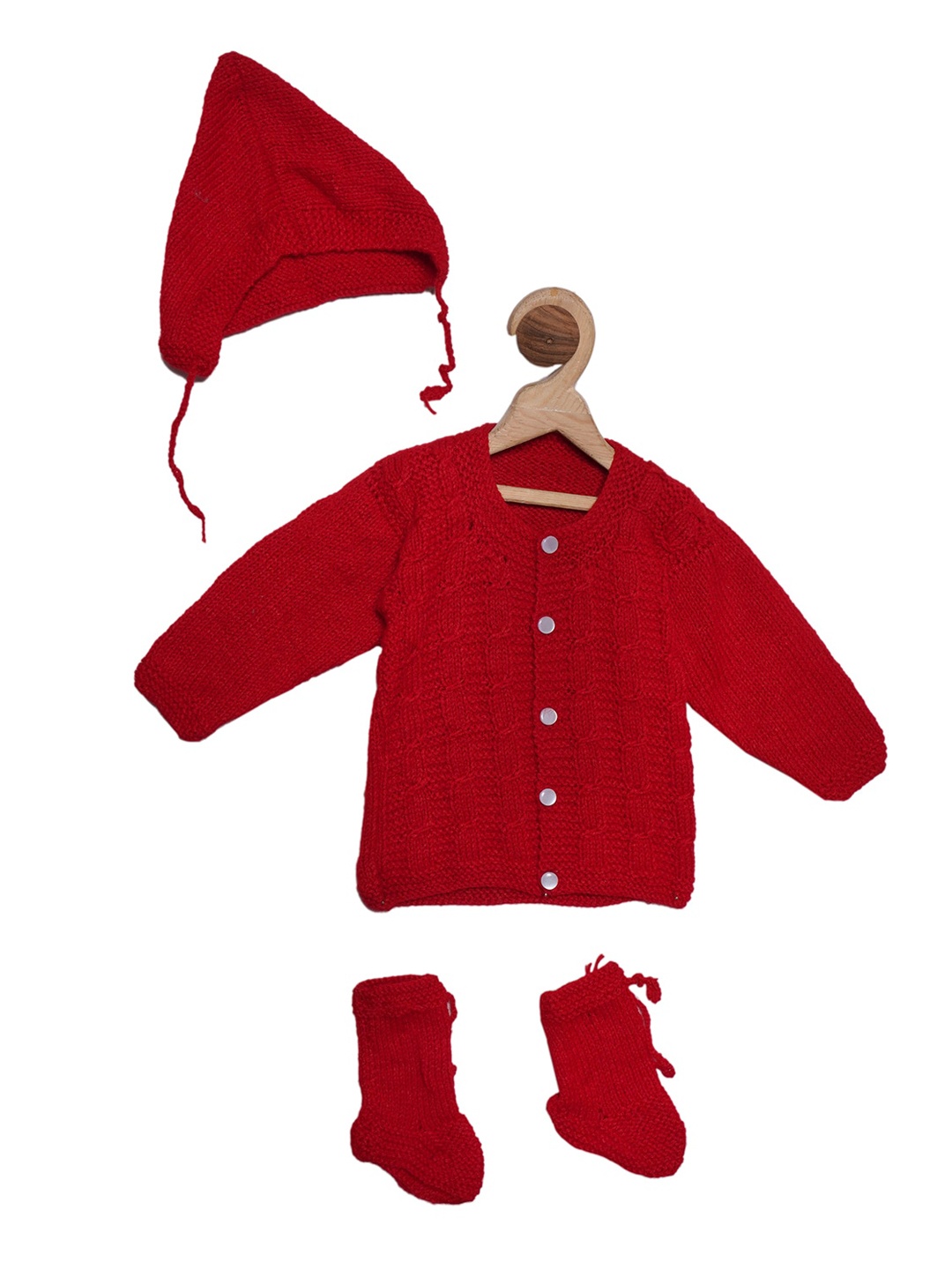 

YK Infants Red Solid Cardigan Sweater Set