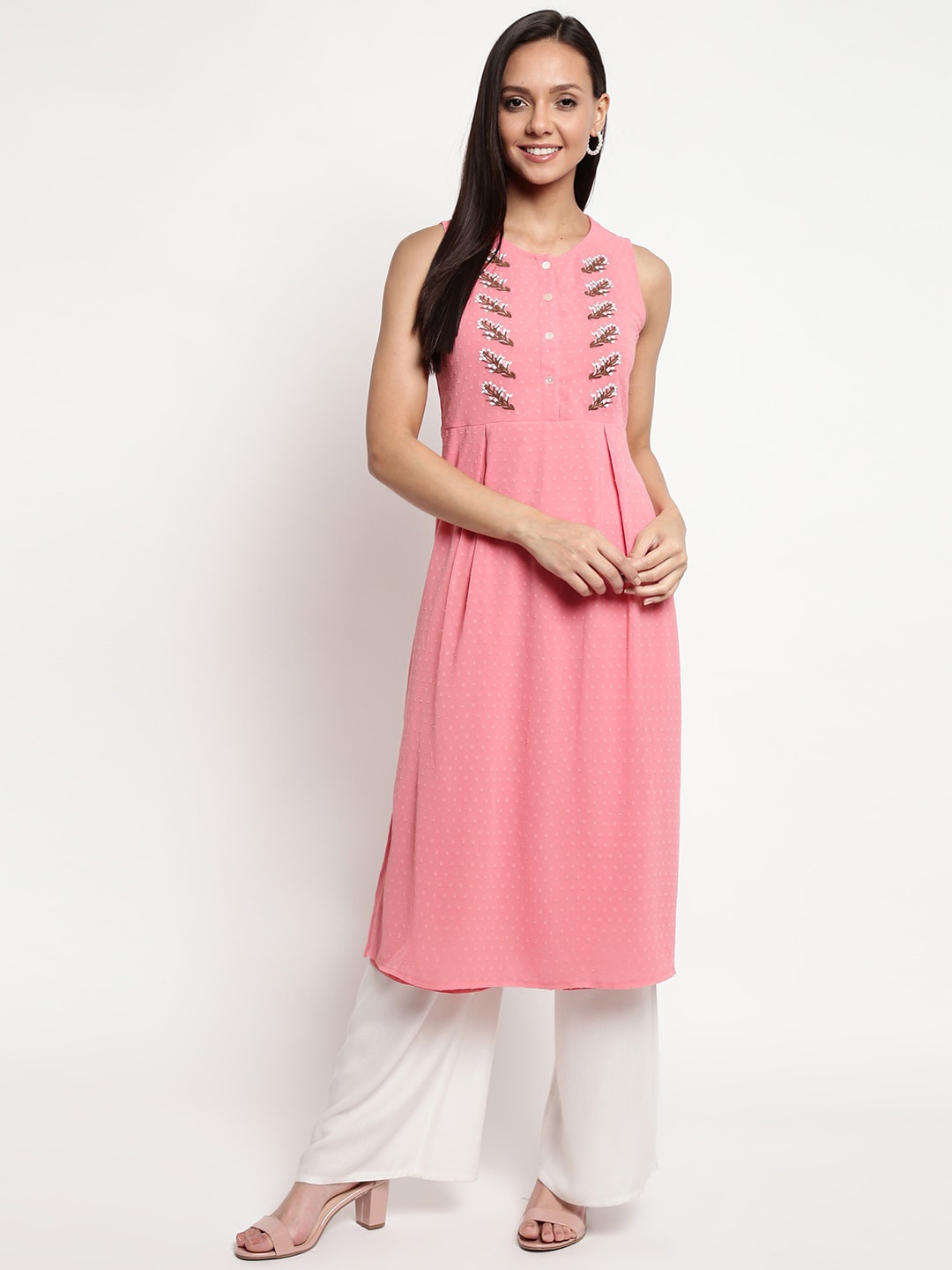 

Napra Women Pink Floral Embroidered A-Line Kurta