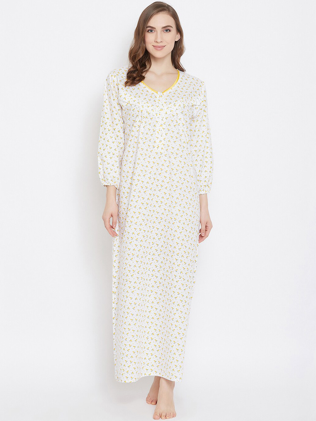 

Clovia Yellow & White Printed Maternity Nightdress