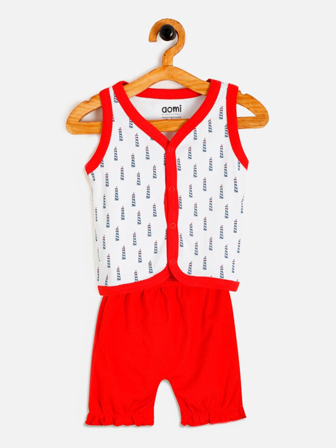Aomi Boys Red & White Printed T-shirt with Shorts