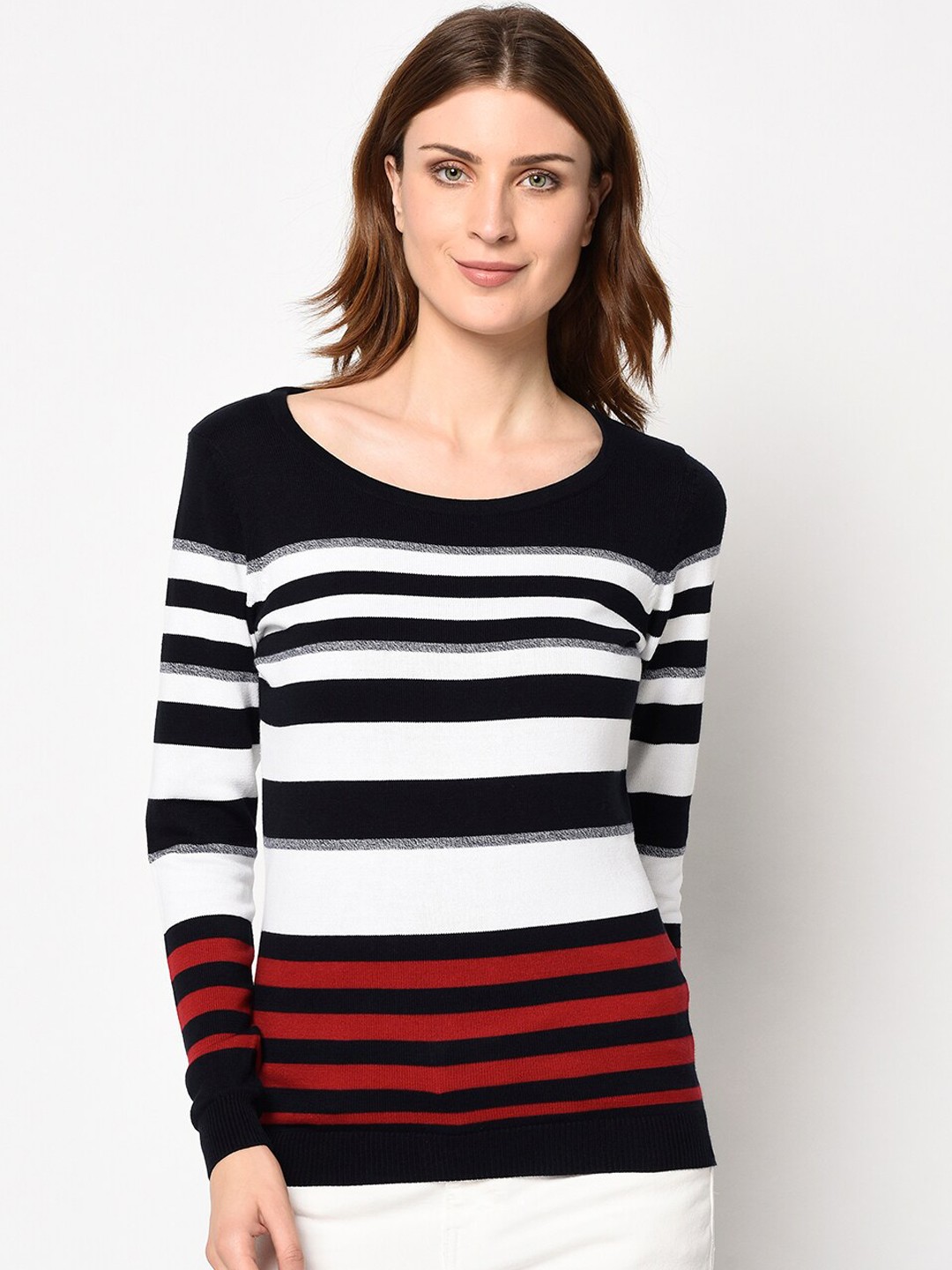 

98 Degree North Women Multicoloured Striped Pullover Sweater, Multi