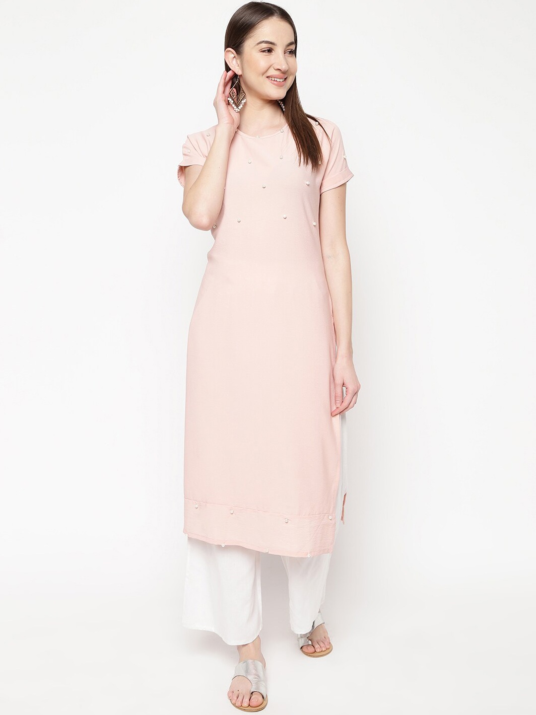 

Napra Women Peach-Coloured Embroidered Kurta with Palazzos