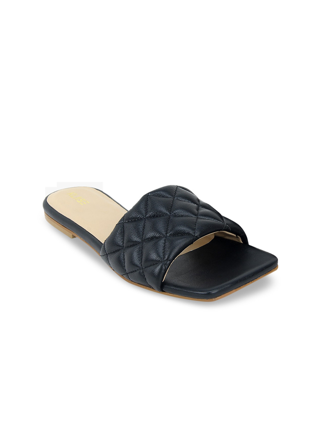 

KLASE Women Black Embellished Leather Open Toe Flats
