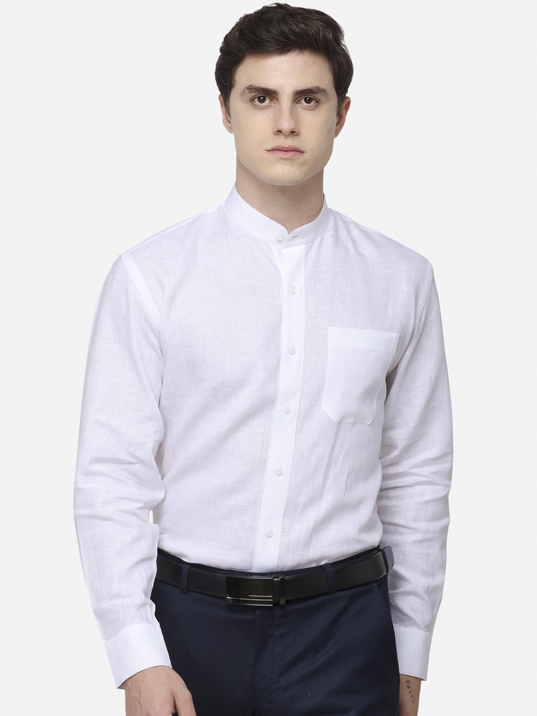

JADE BLUE Men White Regular Fit Solid Linen Formal Shirt