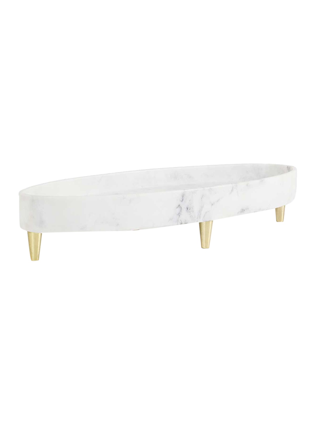 

ellementry White Gondola Marble Platter with Brass Legs