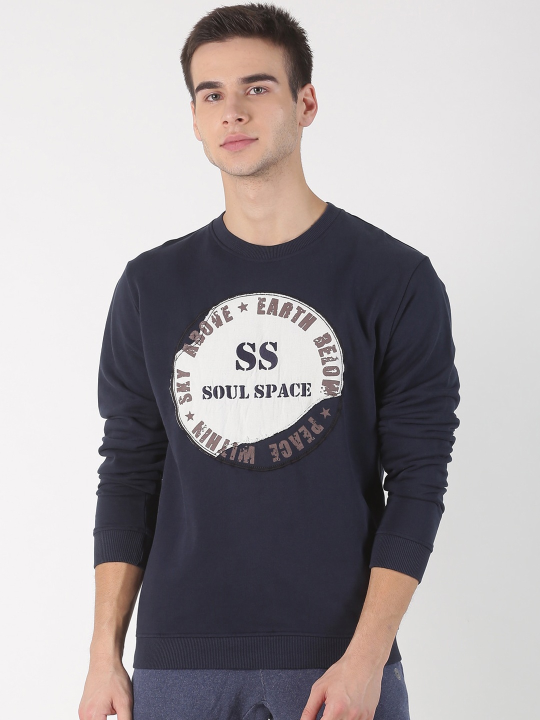 

Soul Space Men Navy Blue Printed Sweatshirt