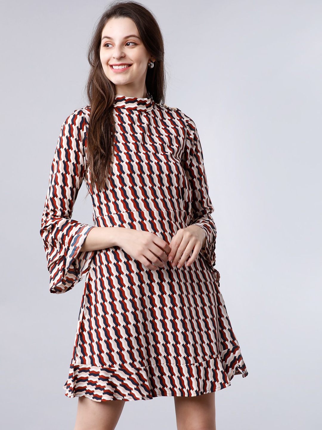 Tokyo Talkies Women Rust Red & White Printed A-Line Dress