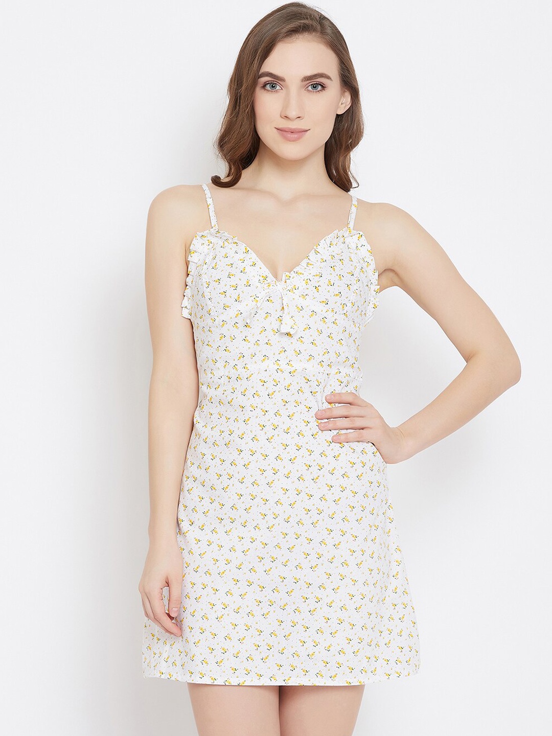 

Clovia Yellow & White Printed Nightdress