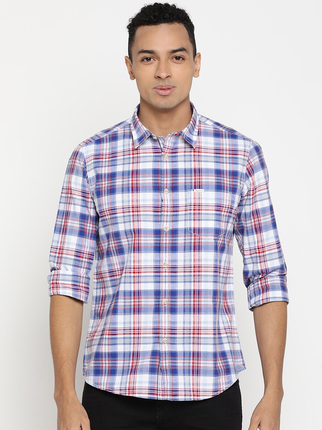

Pepe Jeans Men Red & Blue Regular Fit Checked Casual Shirt