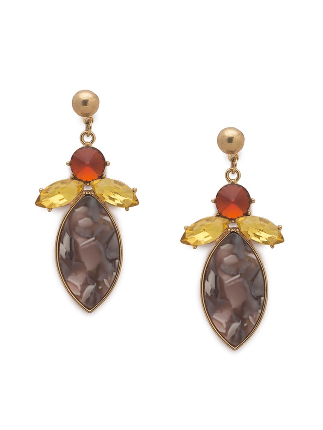 Globus Gold-Toned & Brown Classic Drop Earrings