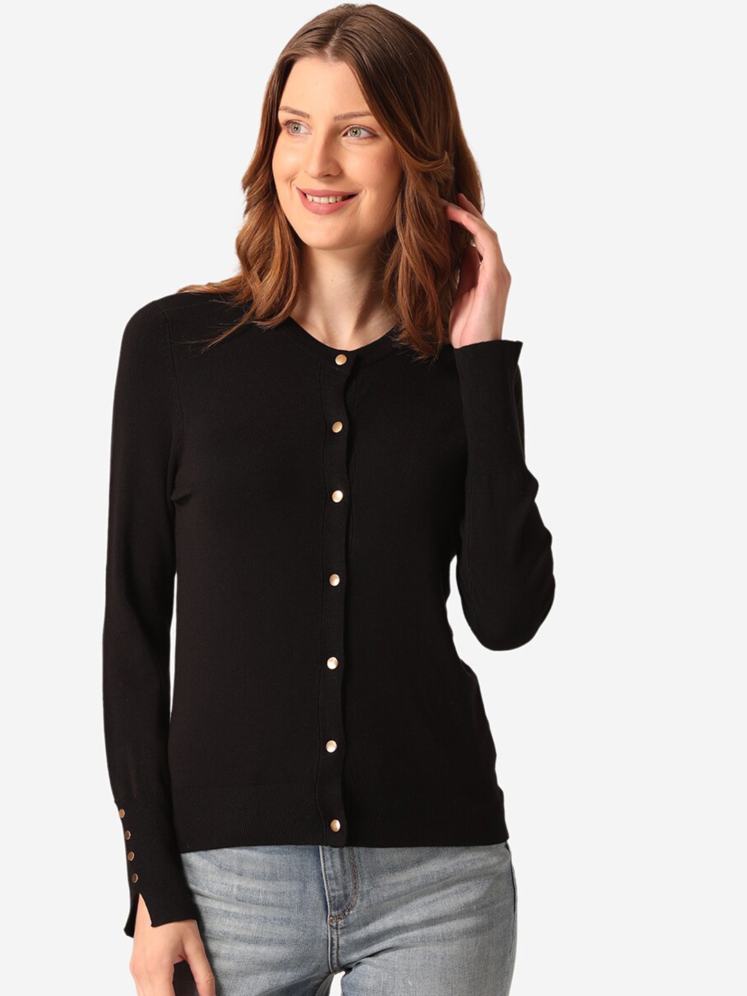 

Mode by Red Tape Women Black Solid Cardigan