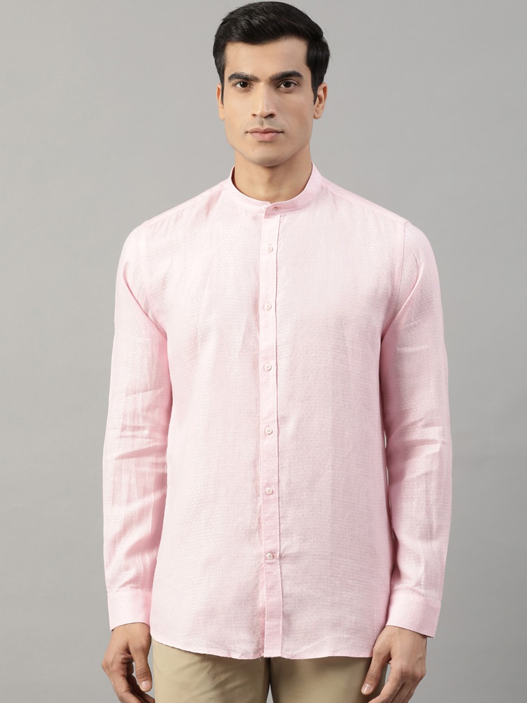 

HARSAM Men Pink Linen Slim Fit Casual Shirt