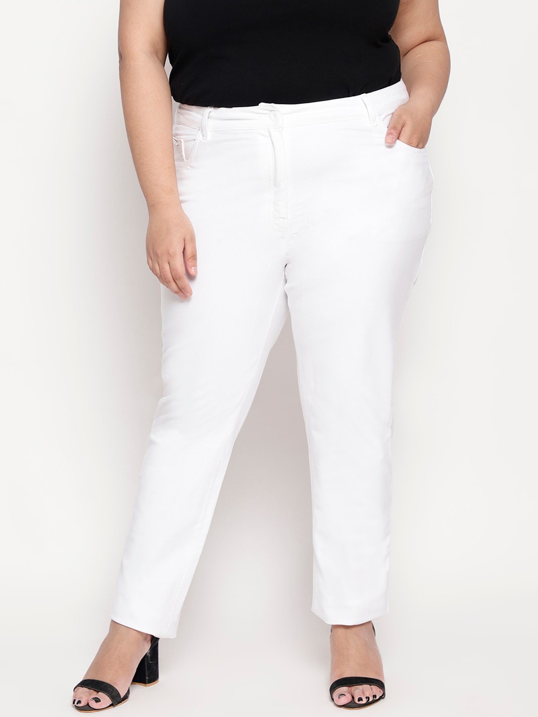 

Amydus Women Plus Size White Regular Fit Solid Regular Trousers