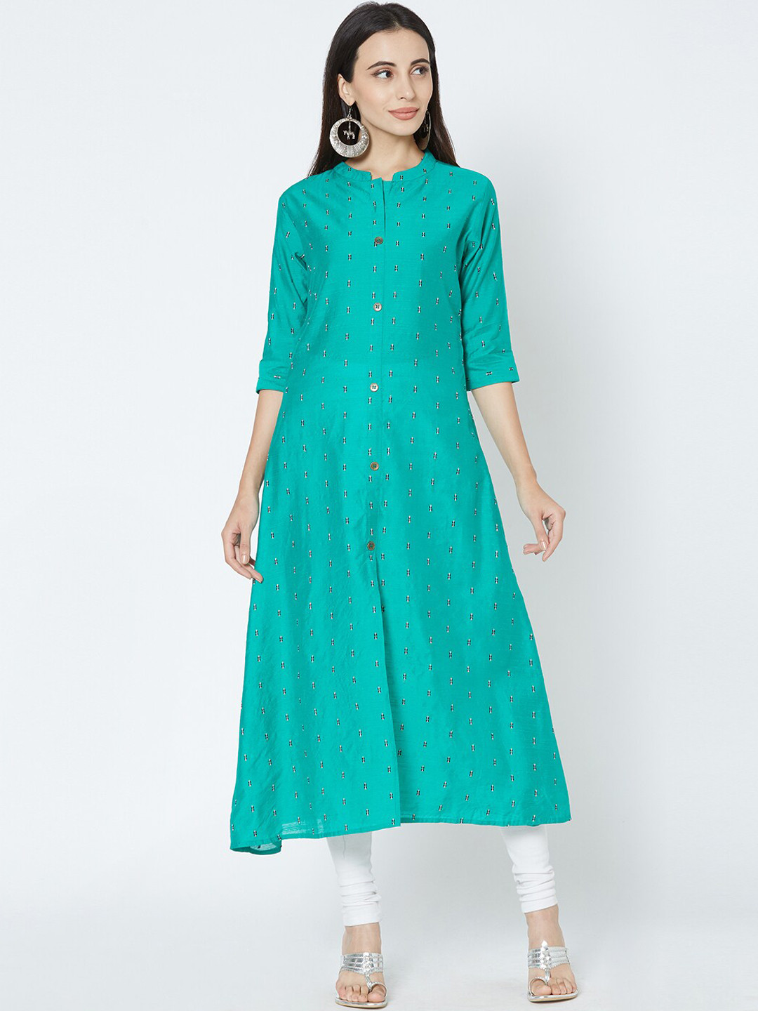 

FASHOR Women Green Embroidered A-Line Kurta