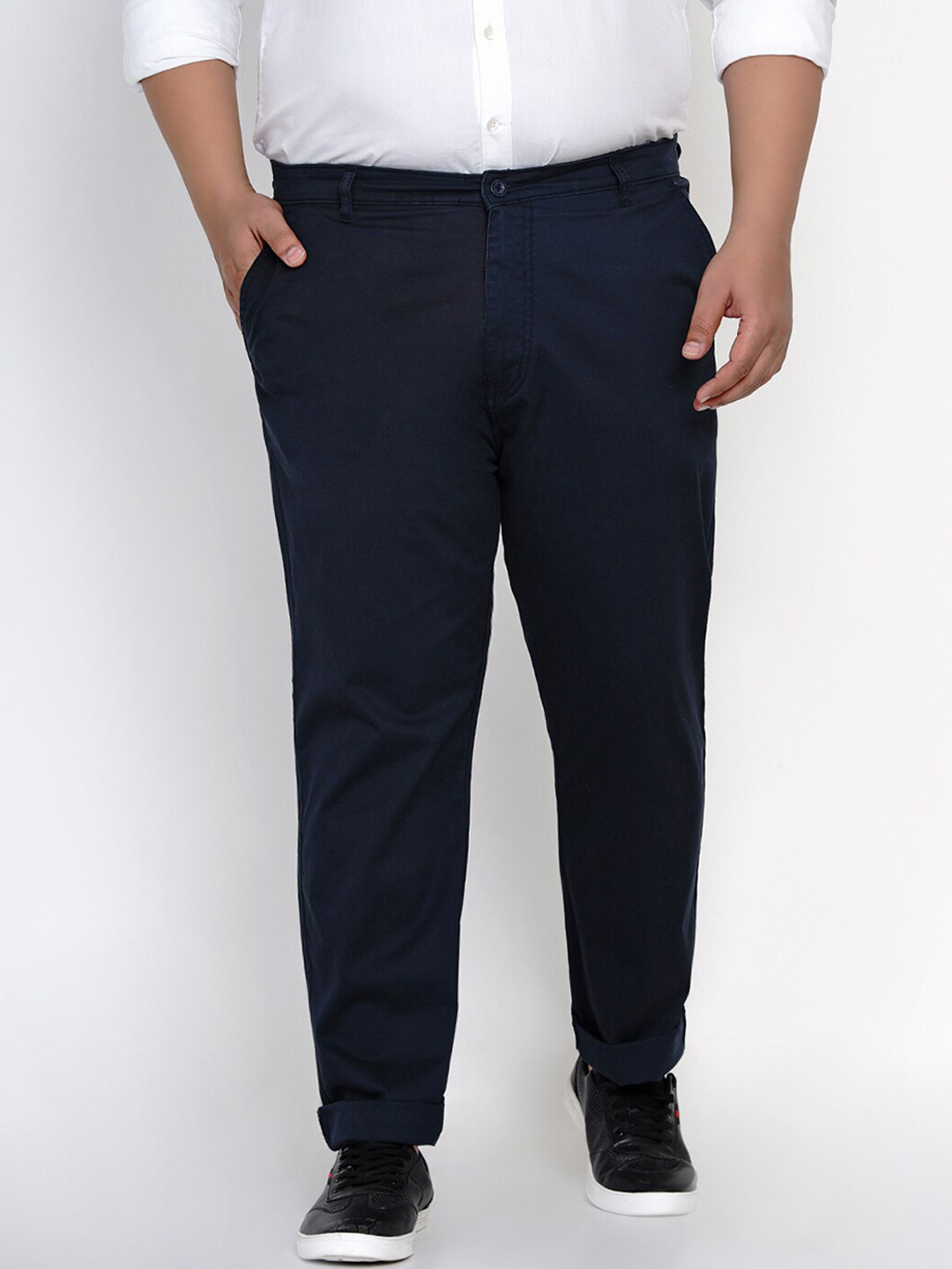 

John Pride Men Navy Blue Regular Fit Solid Regular Trousers