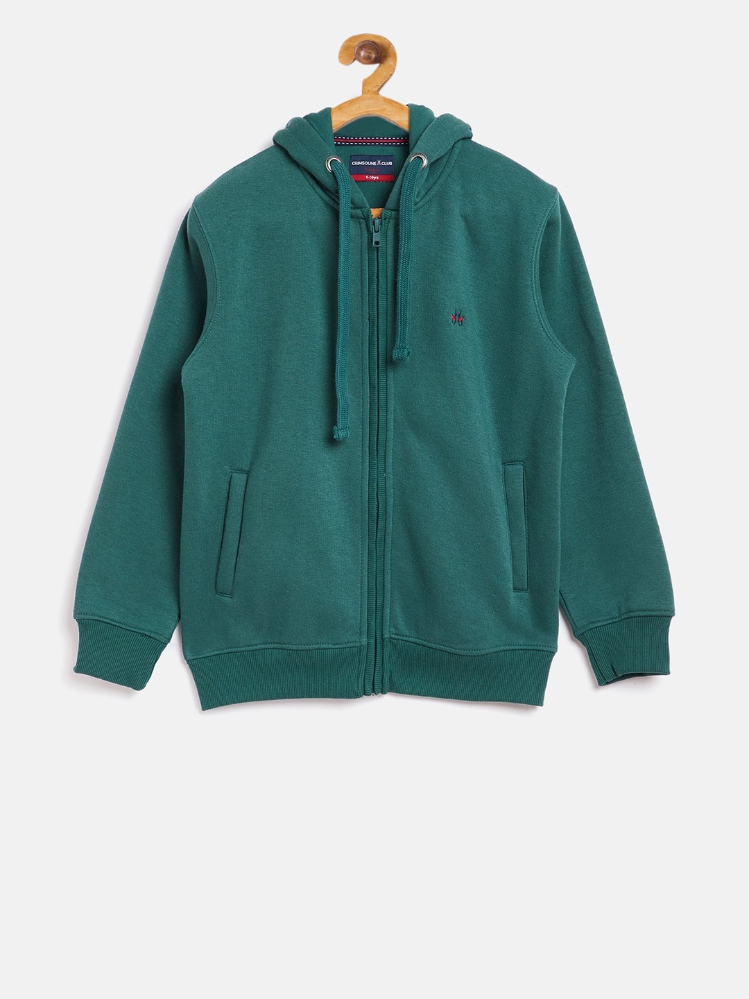 

Crimsoune Club Boys Green Solid Hooded Sweatshirt