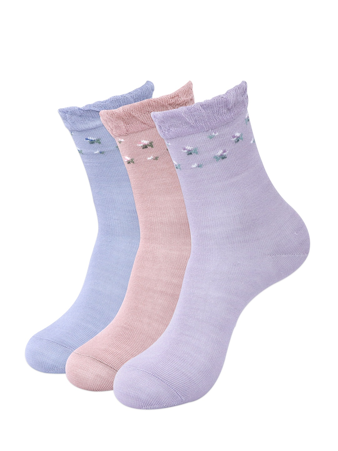 Balenzia Women Pack Of 3 Patterned Woolen Above Ankle-Length Socks, Blue