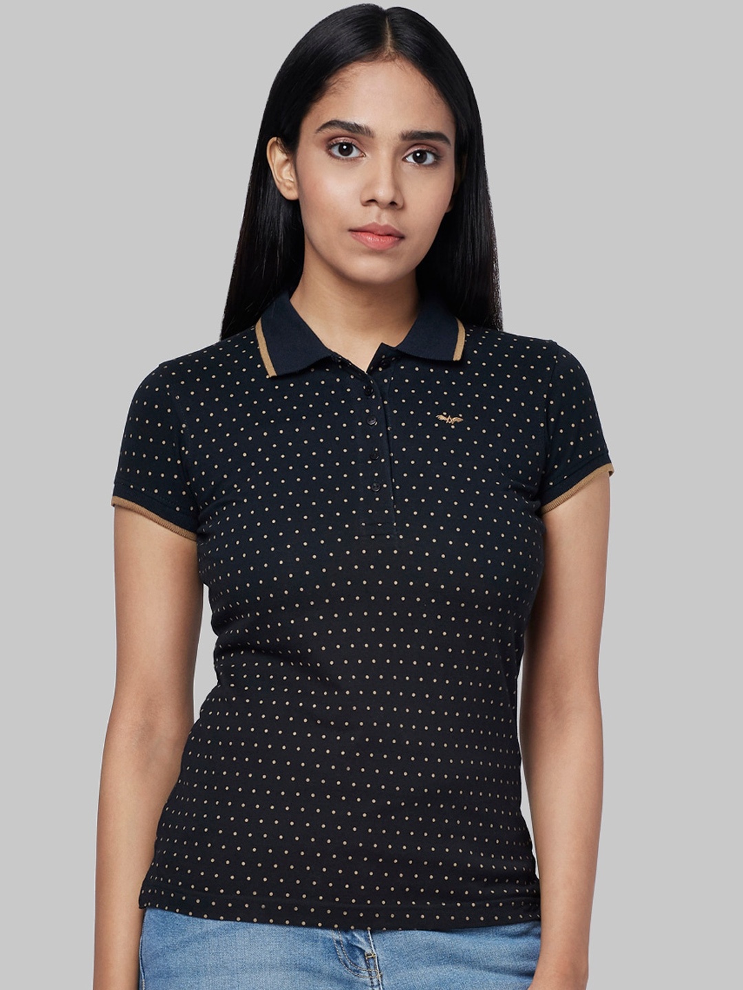 

Park Avenue Woman Blue Printed Polo Collar T-shirt