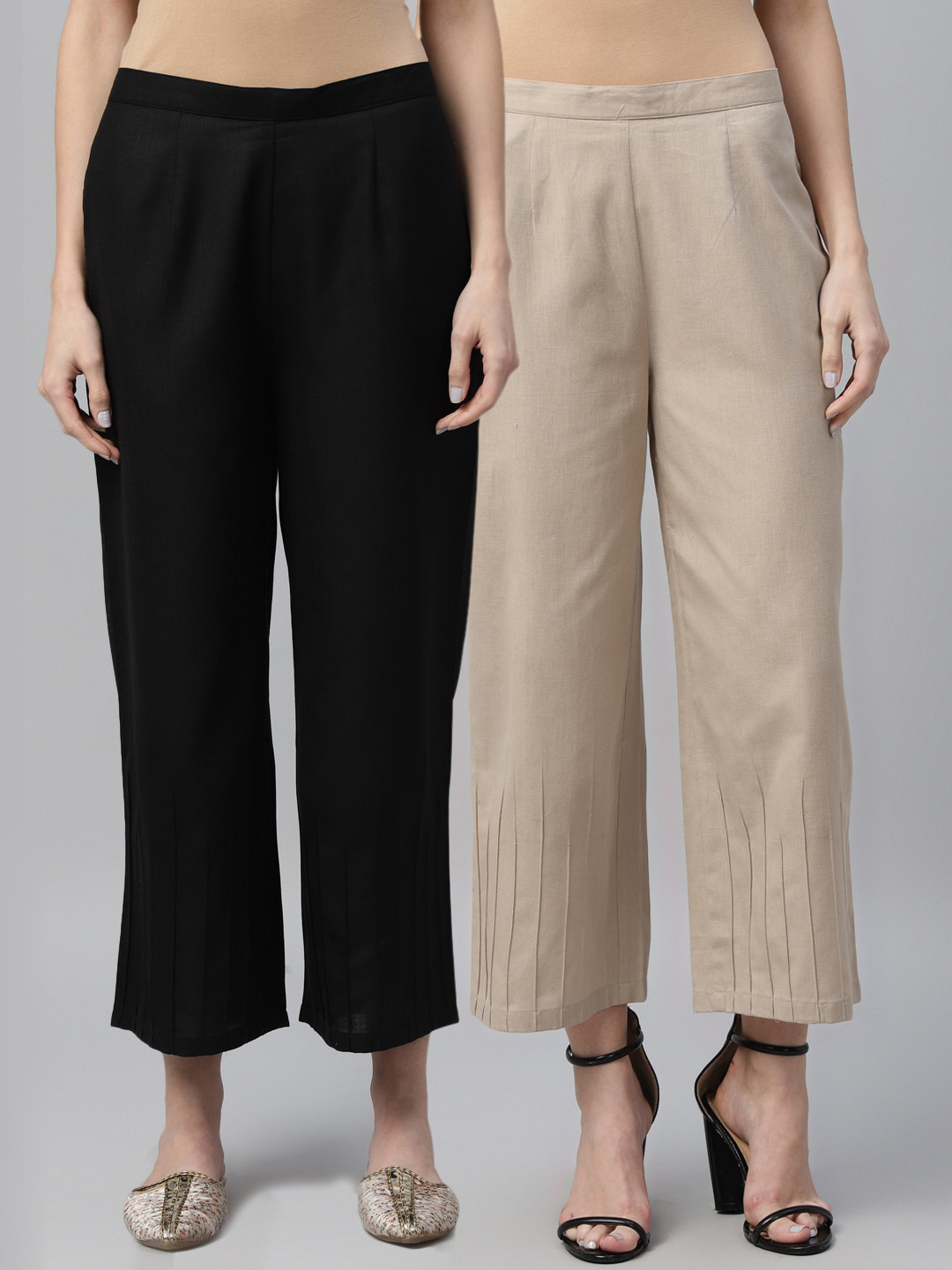 

Libas Women Pack of 2 Solid Wide-Leg Palazzos, Black
