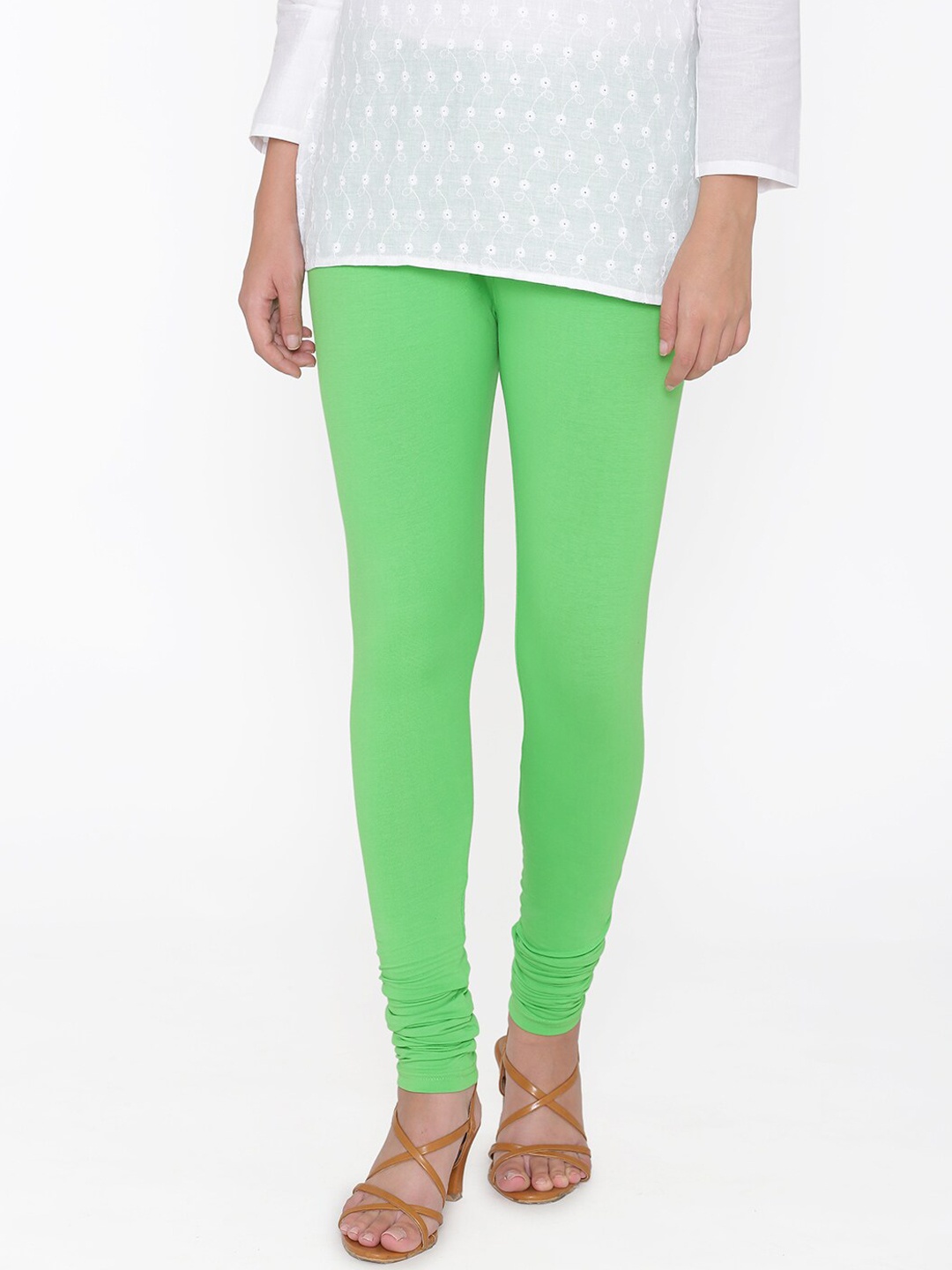 

N-Gal Women Green Solid Churidar-Length Leggings