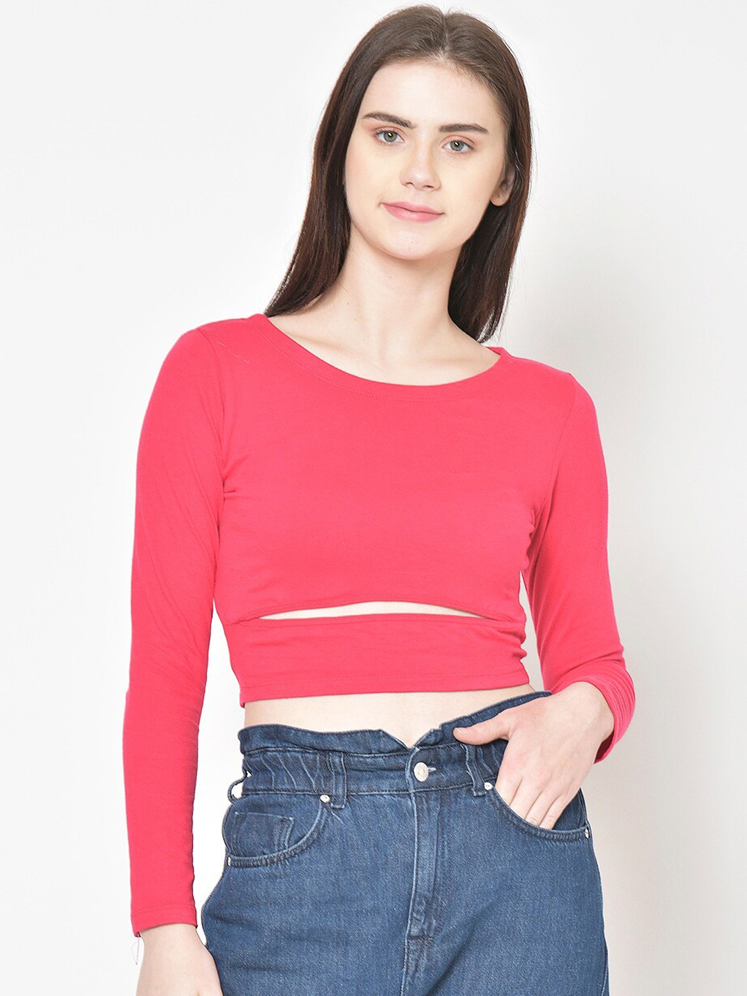

Cation Women Pink Solid Crop Top
