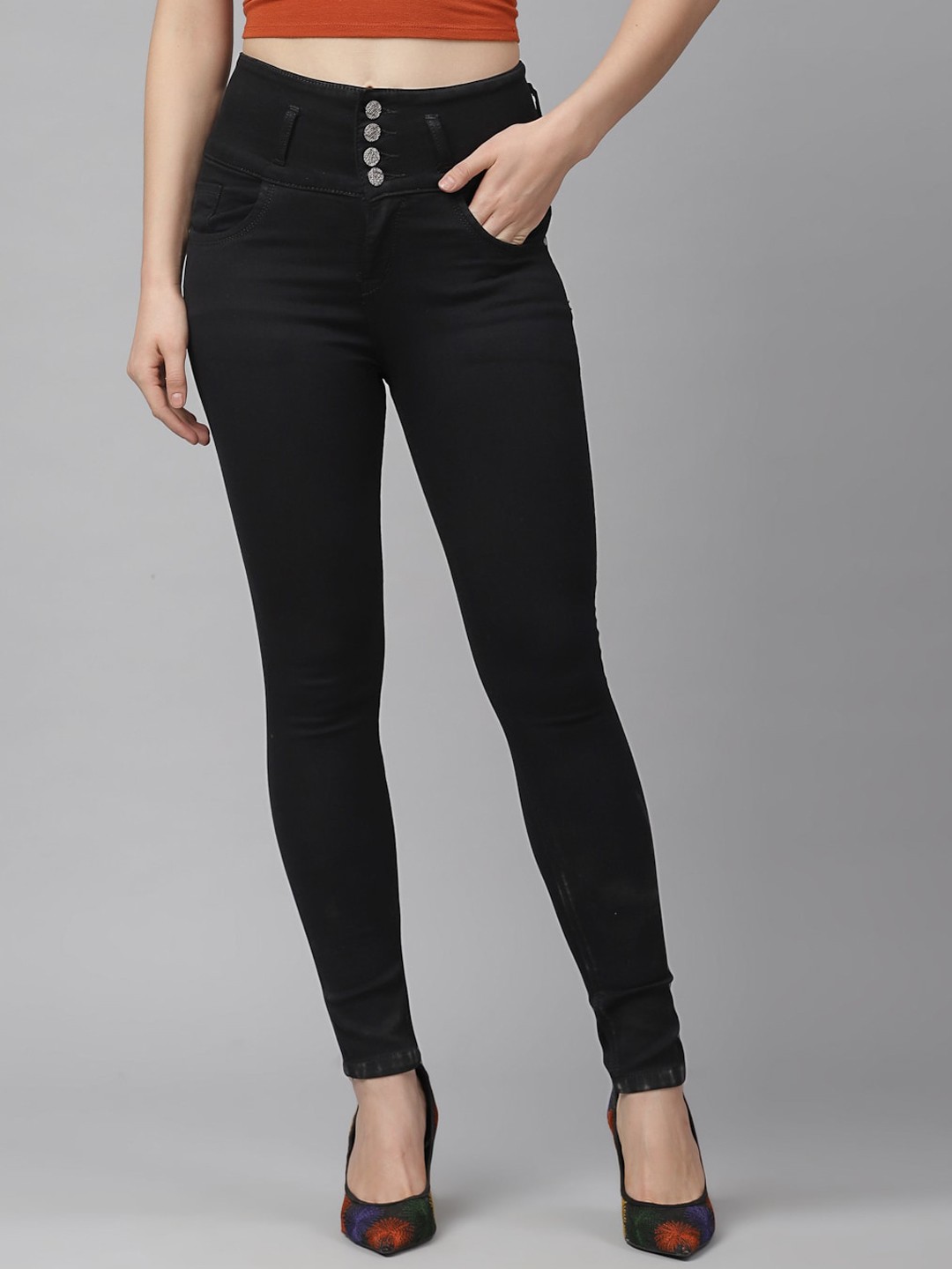 

KASSUALLY Women Black Skinny Fit High-Rise Clean Look Jeans