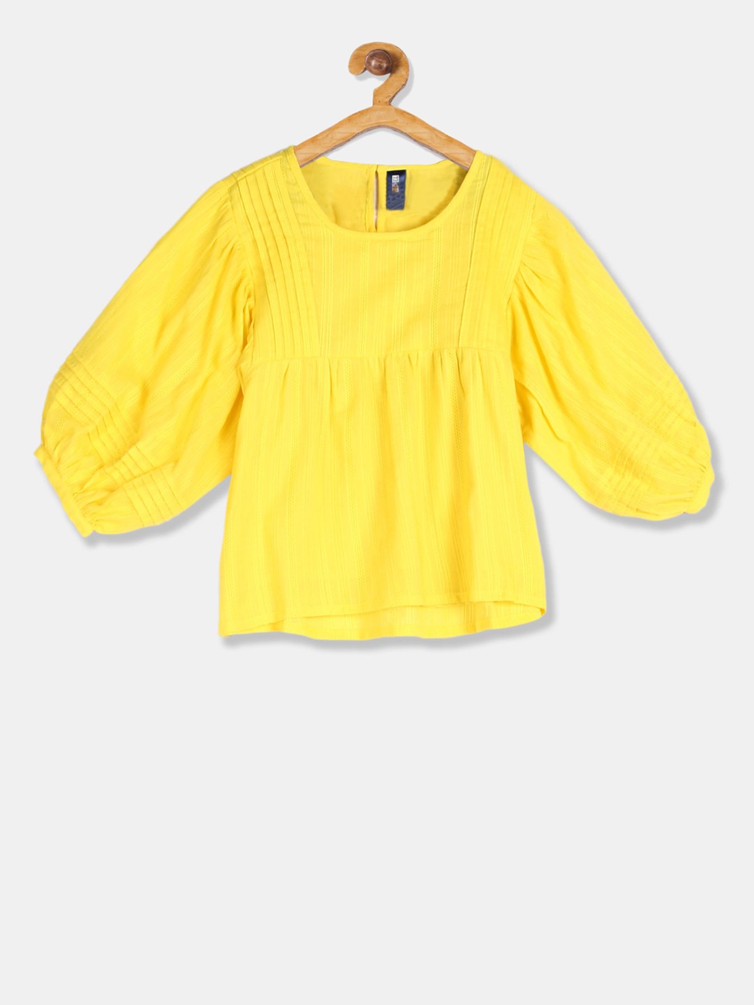 

Cherokee Girls Yellow Solid Bishop Sleeves Top