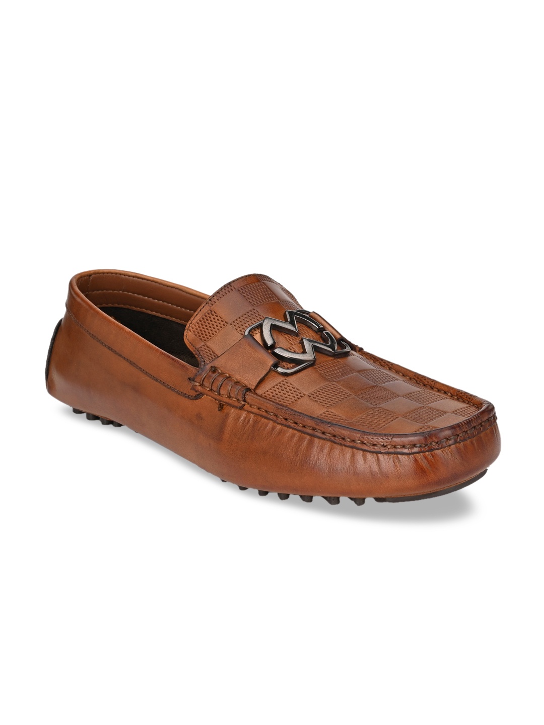 

San Frissco Men Tan Brown Textured Leather Loafers
