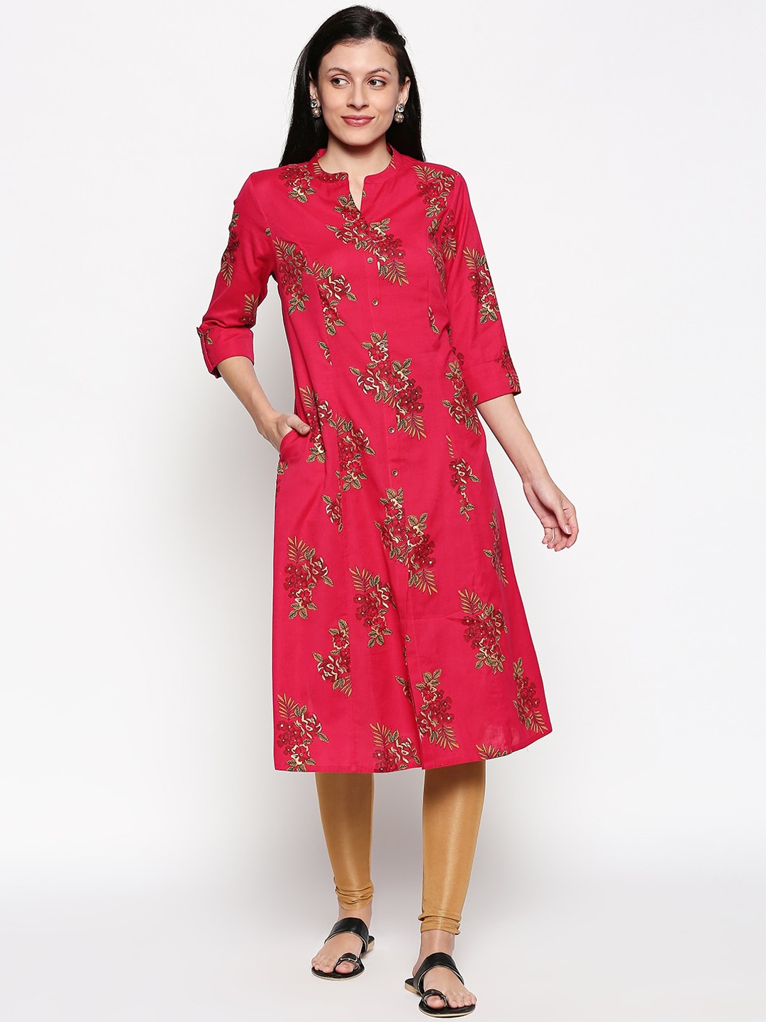 

RANGMANCH BY PANTALOONS Women Fuchsia Floral Printed Straight Kurta