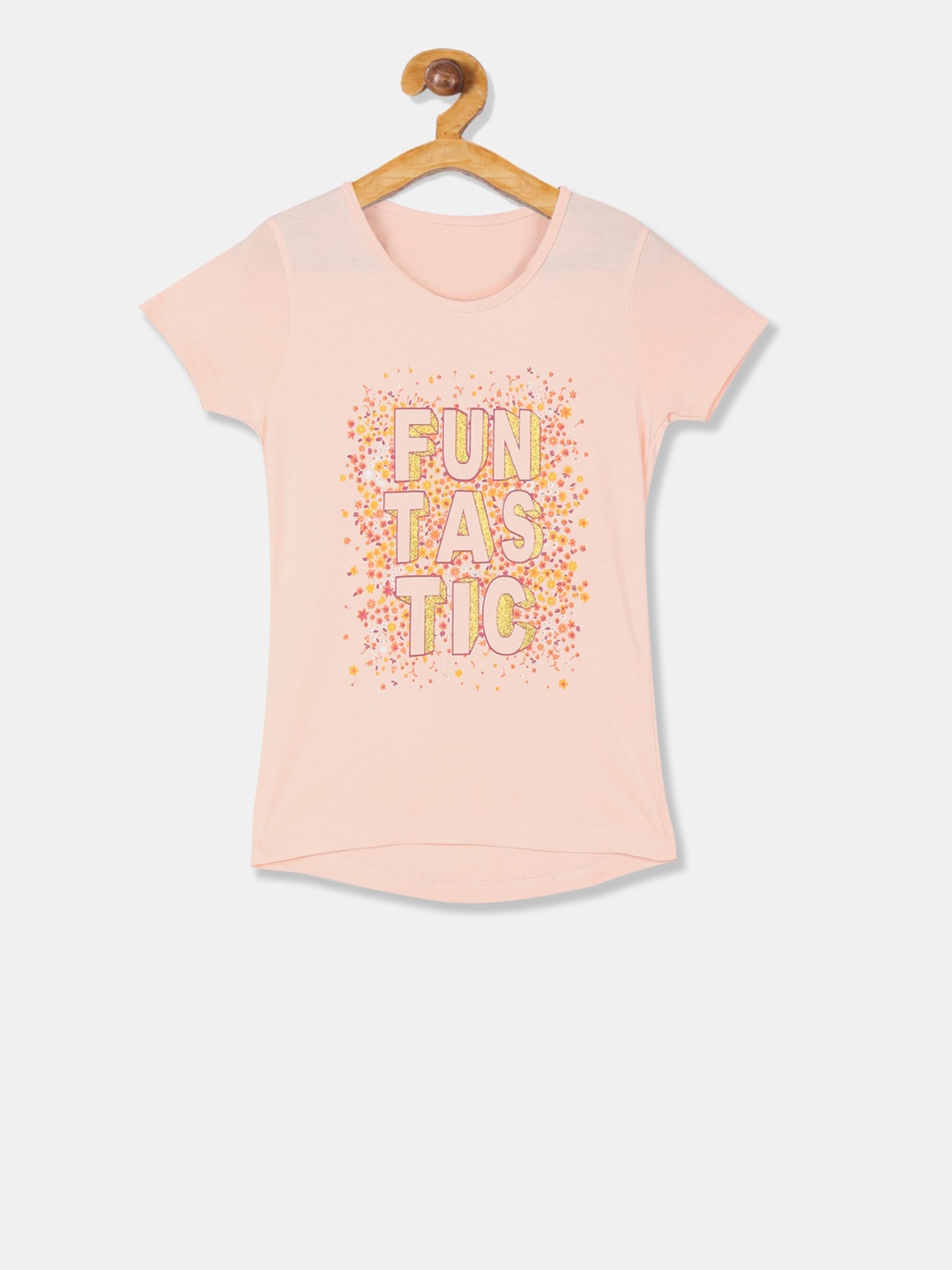 

Cherokee Girls Peach-Coloured Printed Round Neck T-shirt