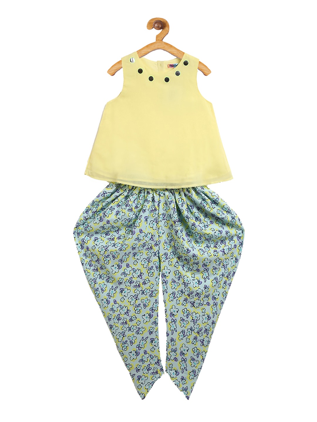 

Nauti Nati Girls Yellow & Blue Solid Kurti with Dhoti Pants