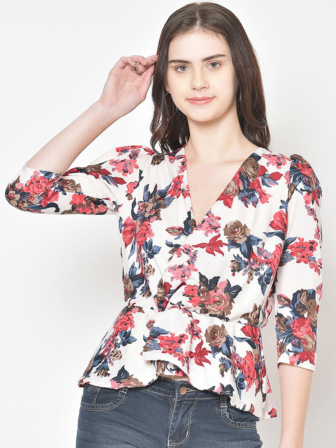 

Cation Women White Printed Peplum Top