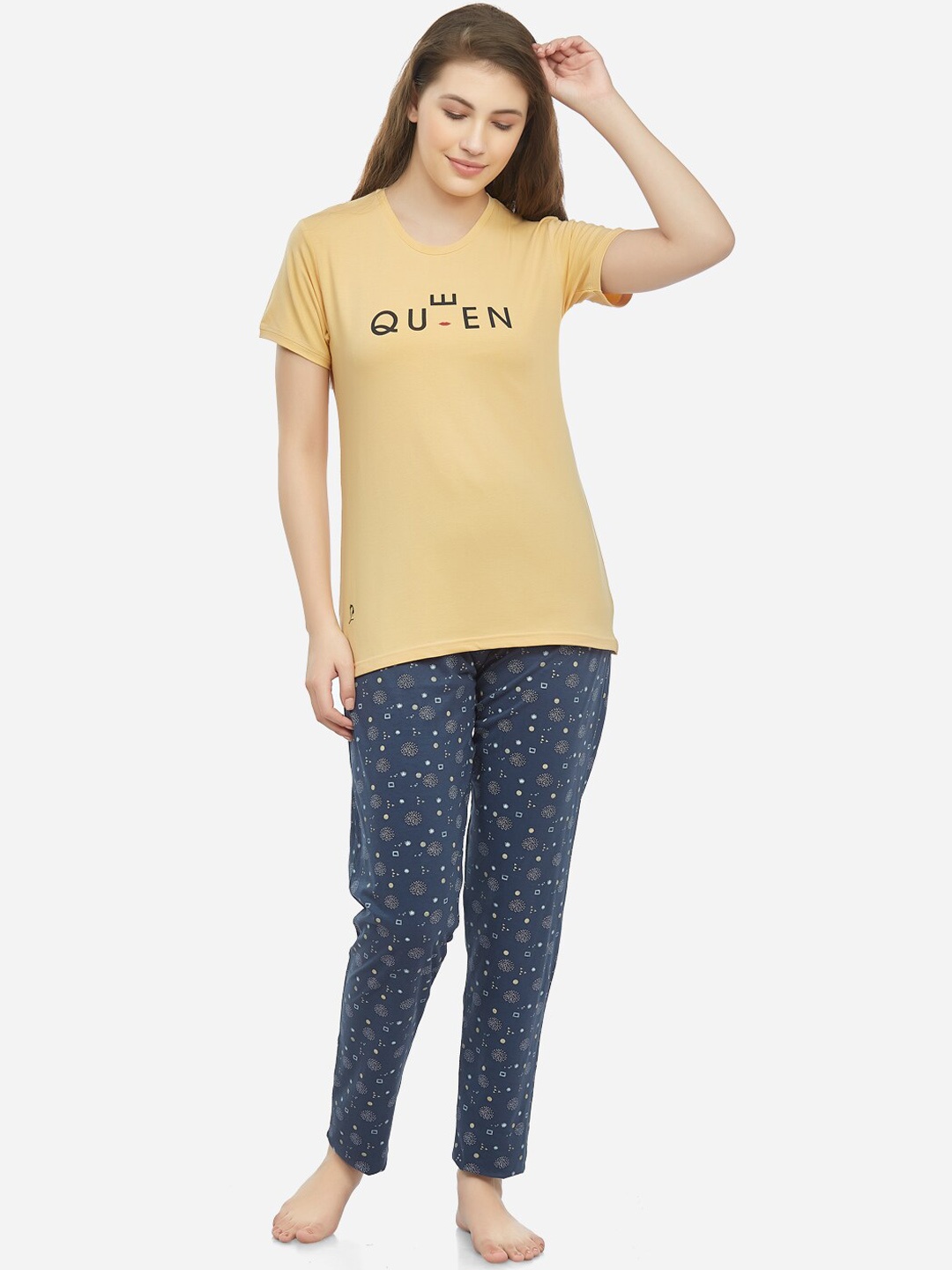 

Lenissa Women Yellow & Blue Printed Night Suit