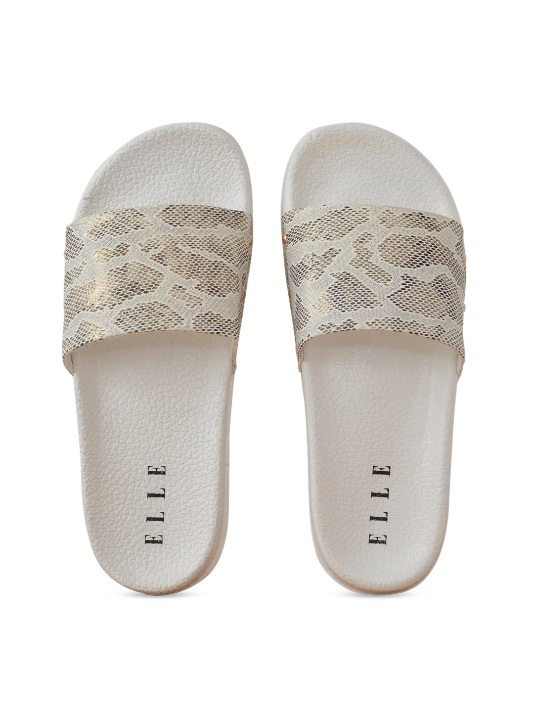 

ELLE Women White & Gold Coloured Printed Slides