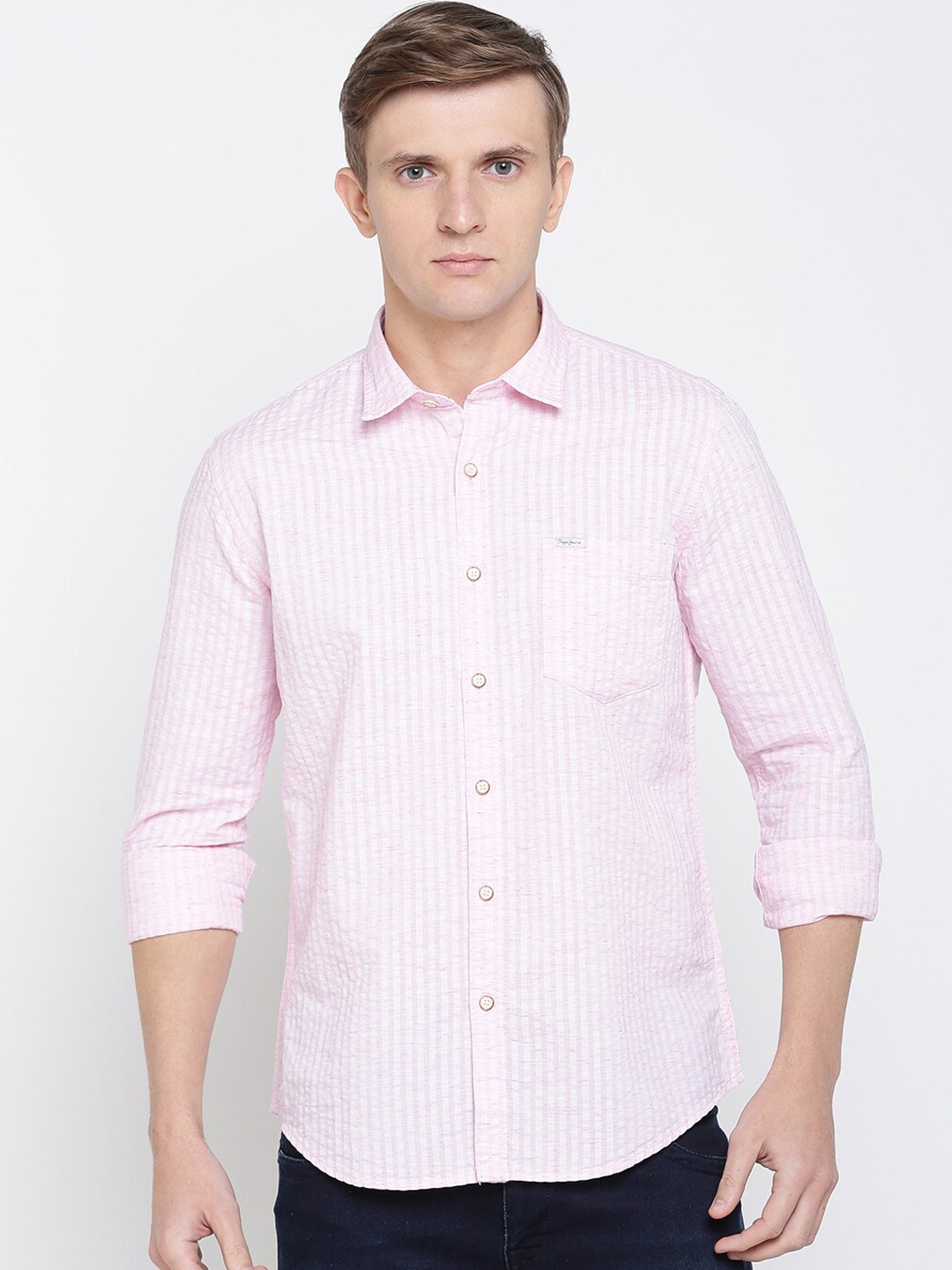 

Pepe Jeans Men Pink Regular Fit Striped Casual Shirt