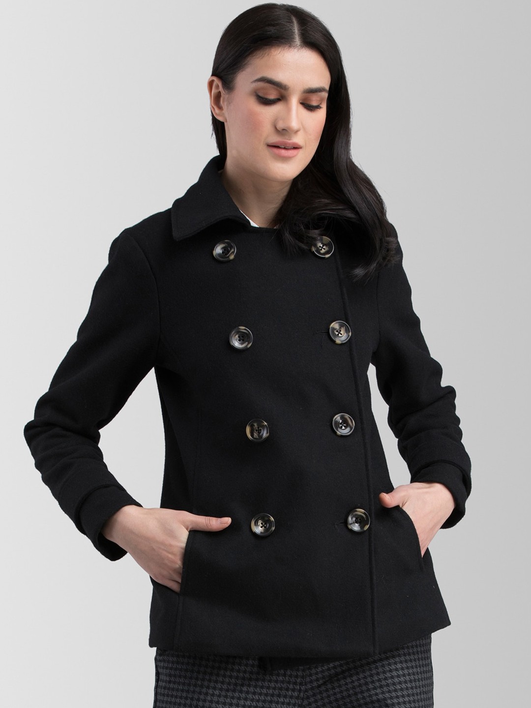 

FableStreet Women Black Solid Tailored Jacket