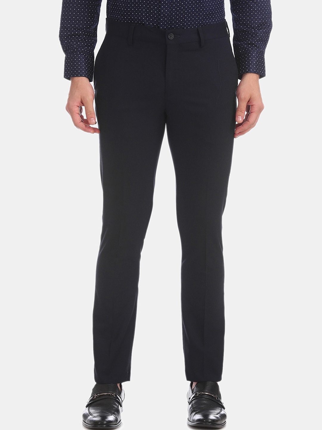 

Excalibur Men Navy Blue Slim Fit Solid Regular Trousers