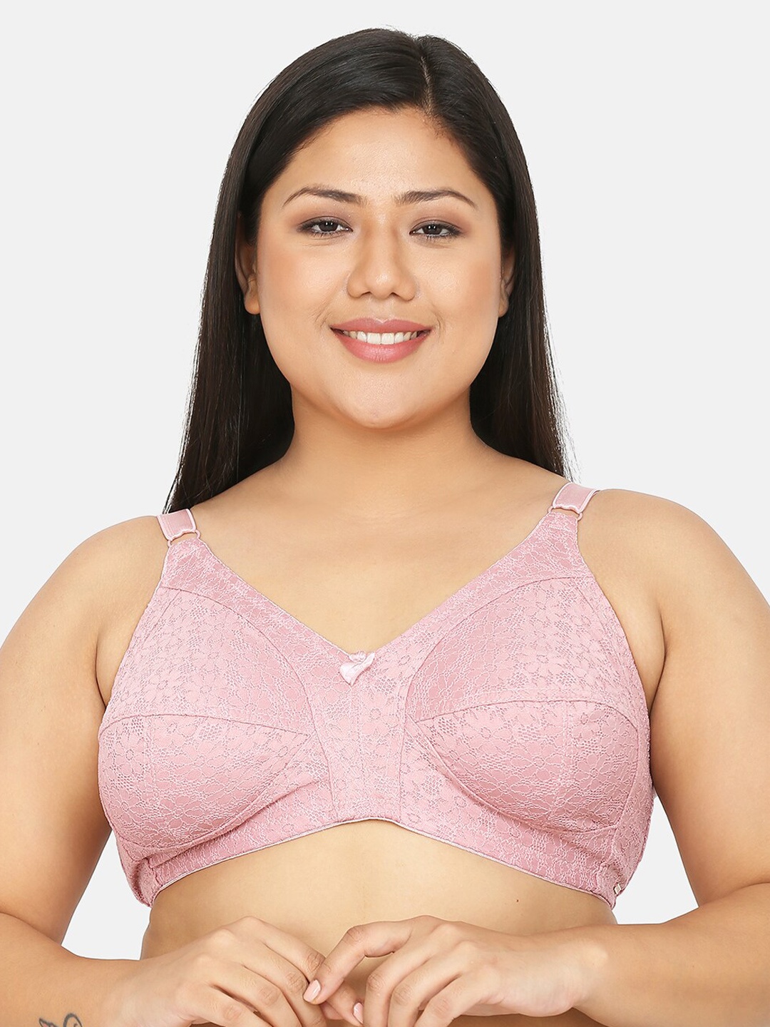 

Curvy Love Plus Size Women Pink Lace Non-Padded Wireless Everyday Bra CL-13 PINK-C20