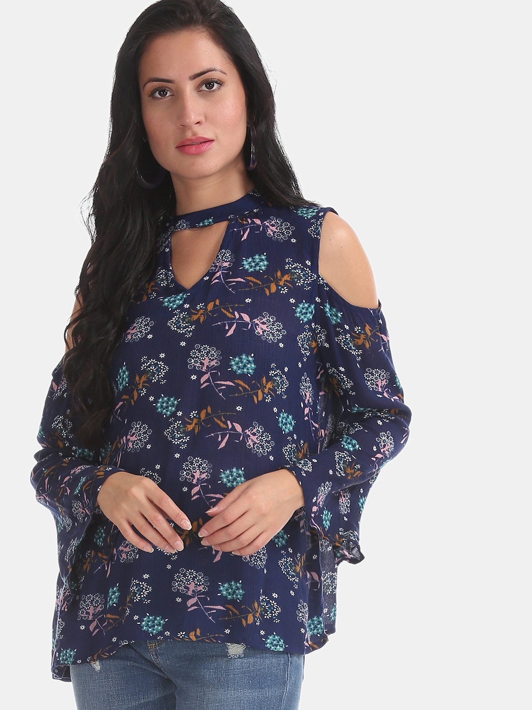 

Cherokee Women Navy Blue Printed Top