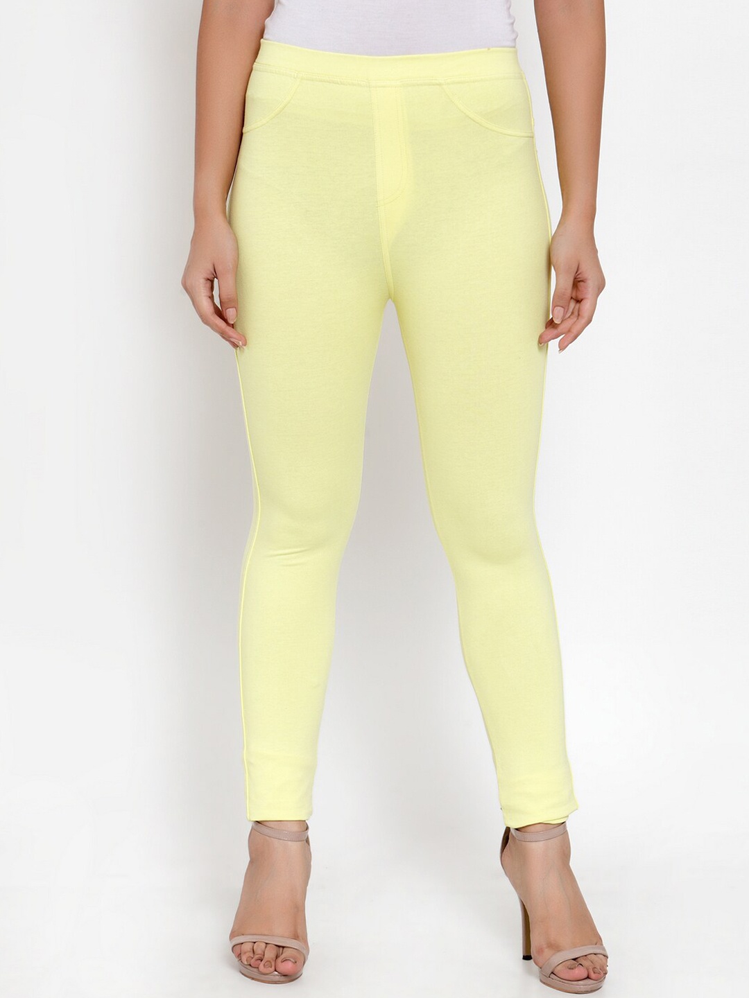 

KLOTTHE Women Yellow Solid Skinny-Fit Treggings