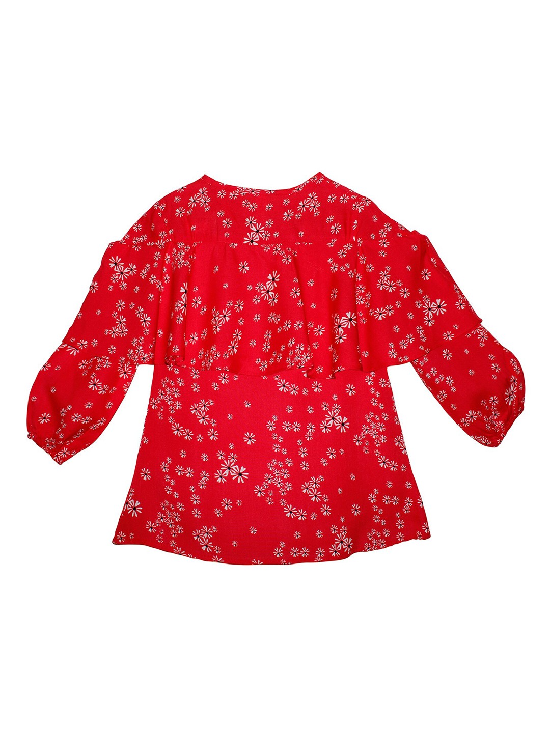 

KiddoPanti Girls Red Printed A-Line Layered Top