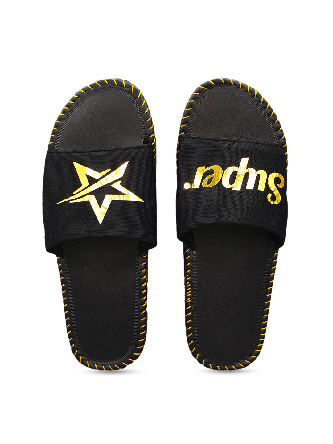 

Pampy Angel Men Black & Gold-Toned Printed Sliders