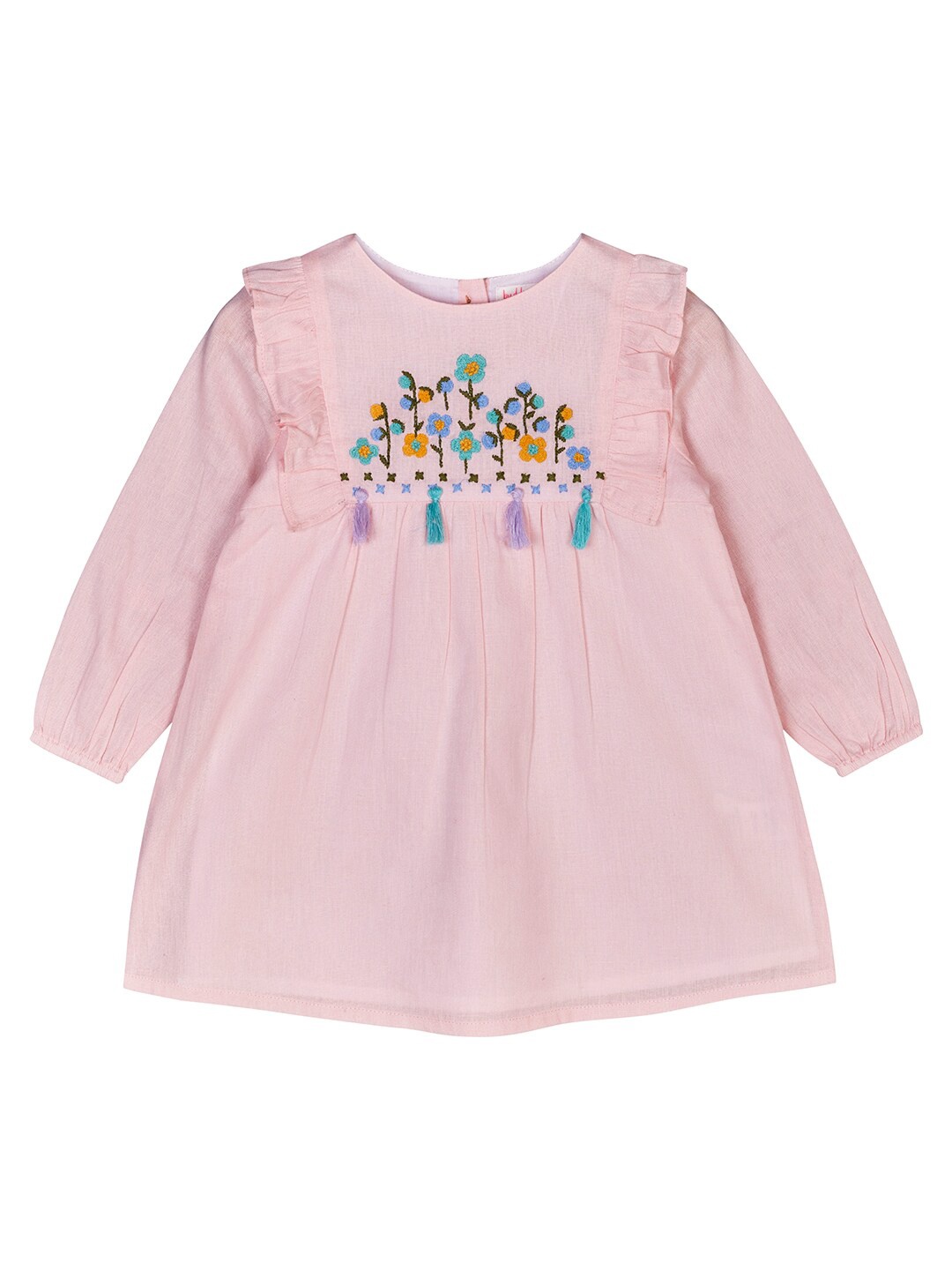 

Budding Bees Infant Girls Pink & Brown Floral Embroidered A-Line Dress