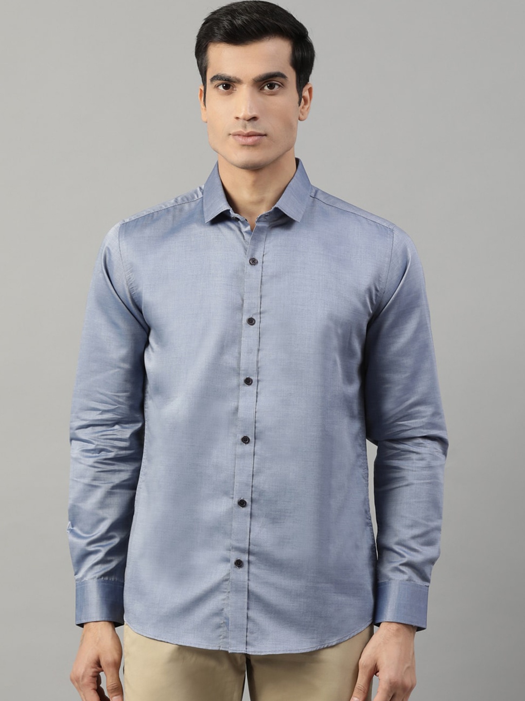 

HARSAM Men Blue Regular Fit Solid Casual Shirt