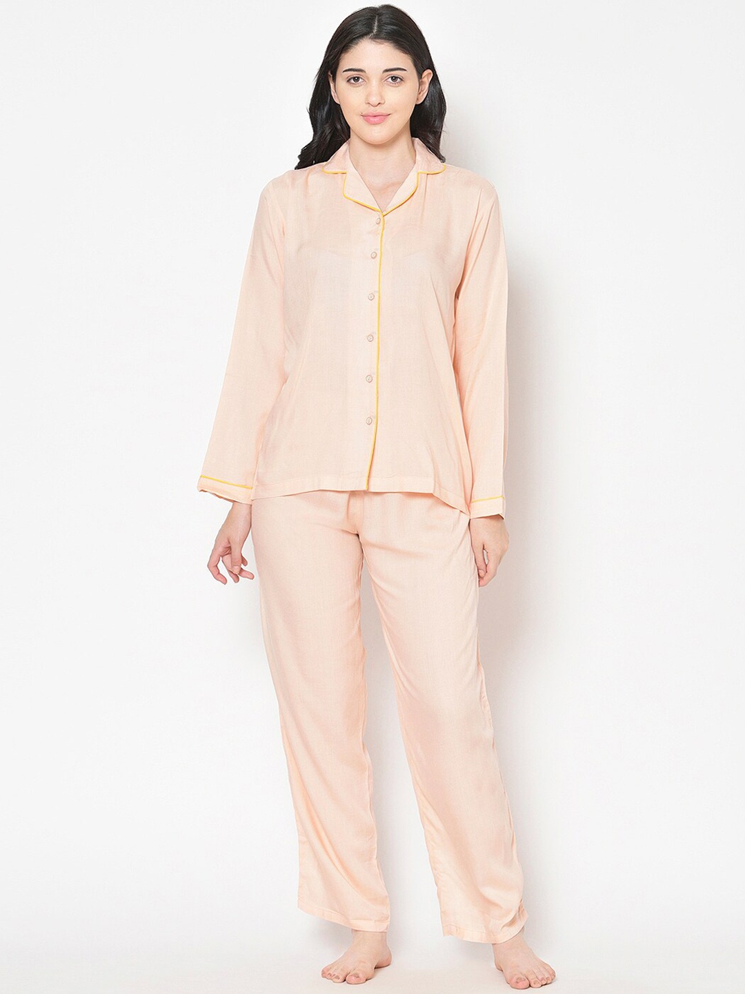 

Cation Women Peach-Coloured Solid Night Suit