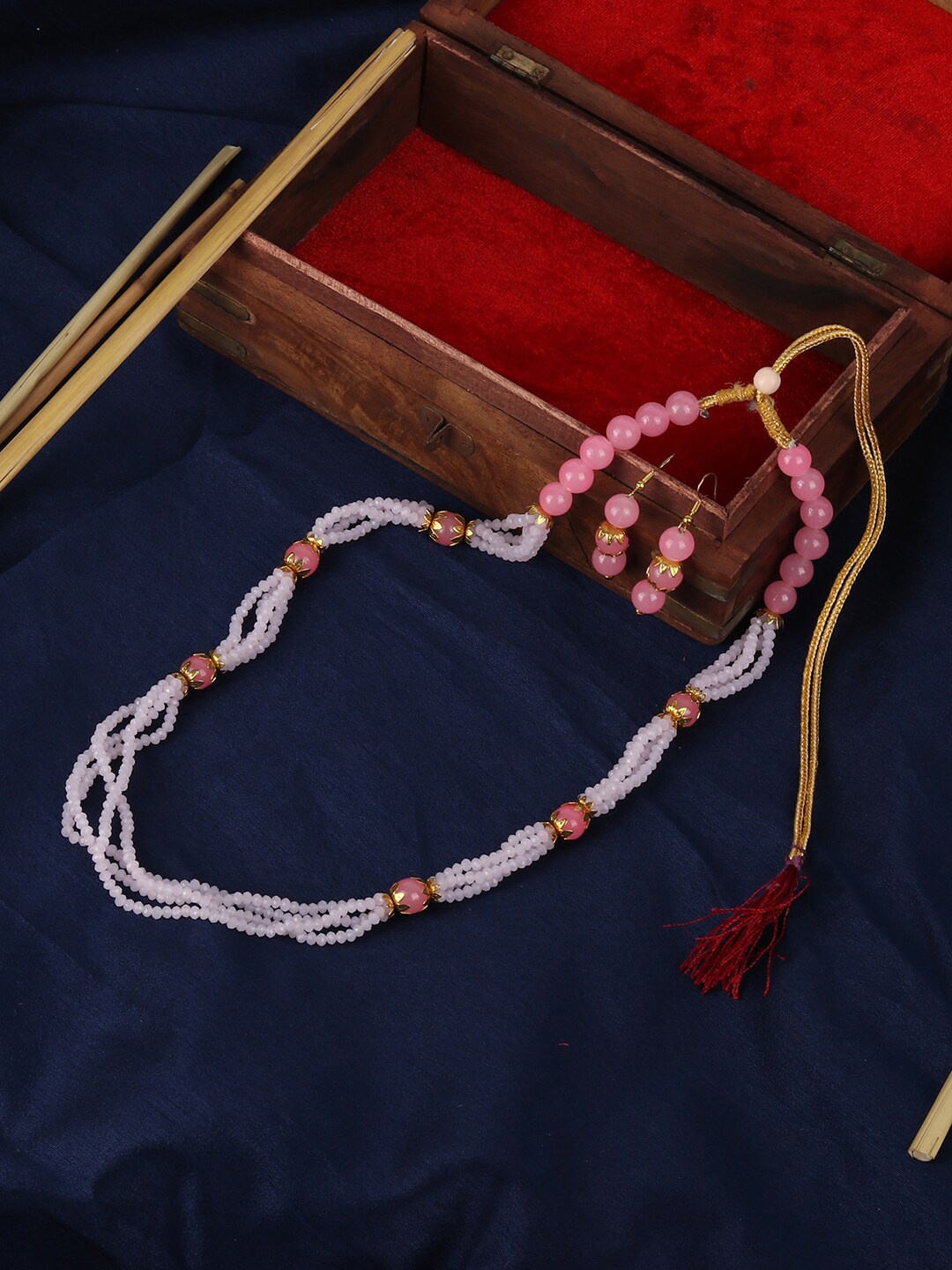 

ANIKAS CREATION Gold-Plated White & Pink Pearl Beaded Handcrafted Jewellery Set