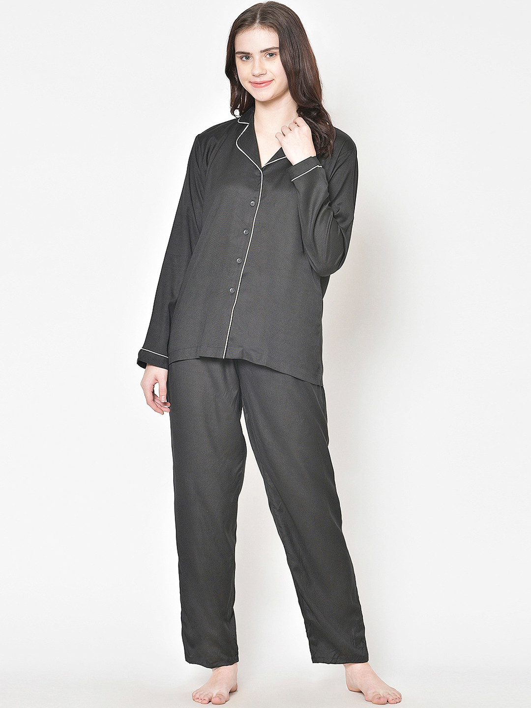 

Cation Women Black Solid Night Suit