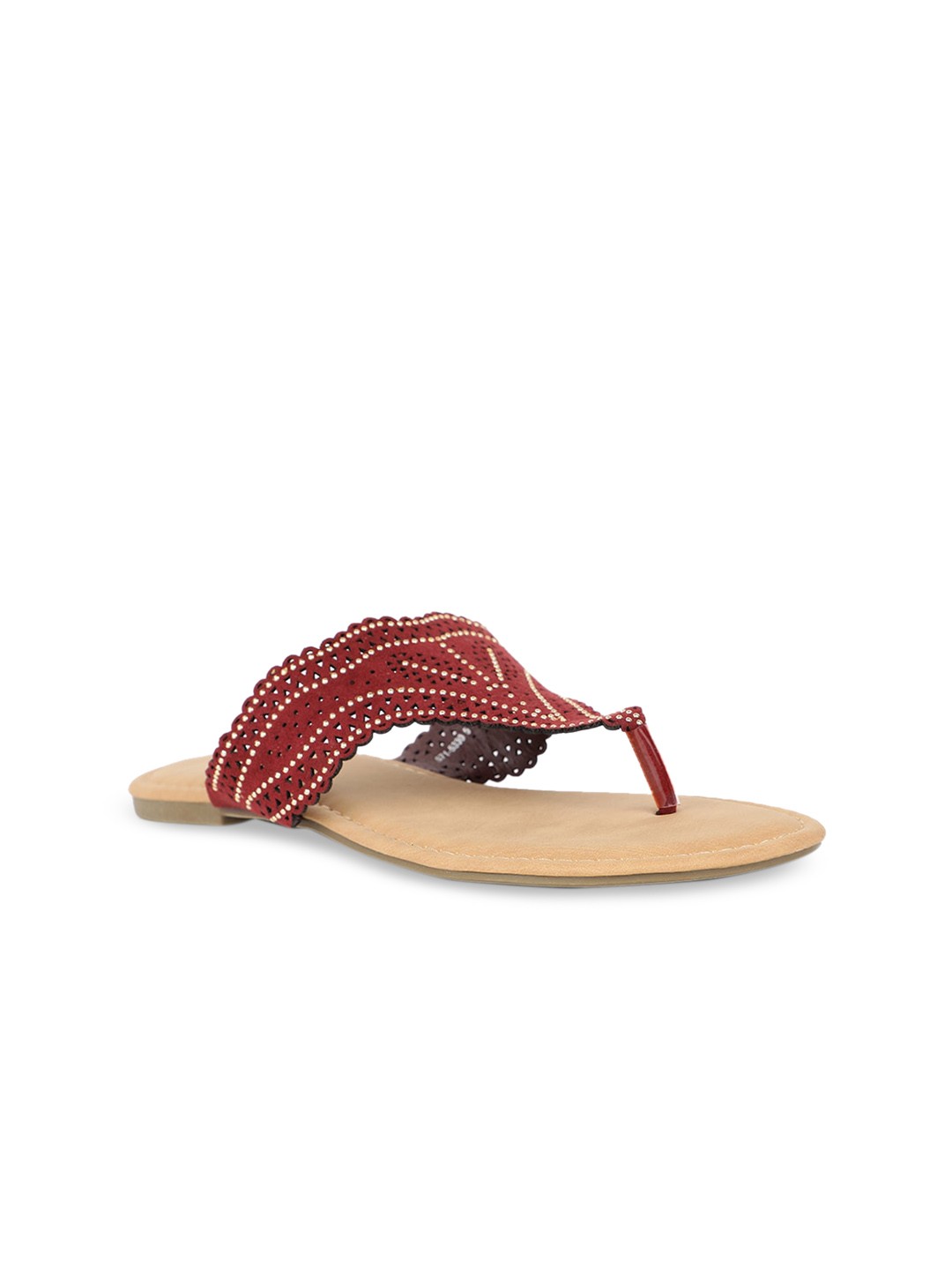 

Bata Women Maroon Textured PU Open Toe Flats