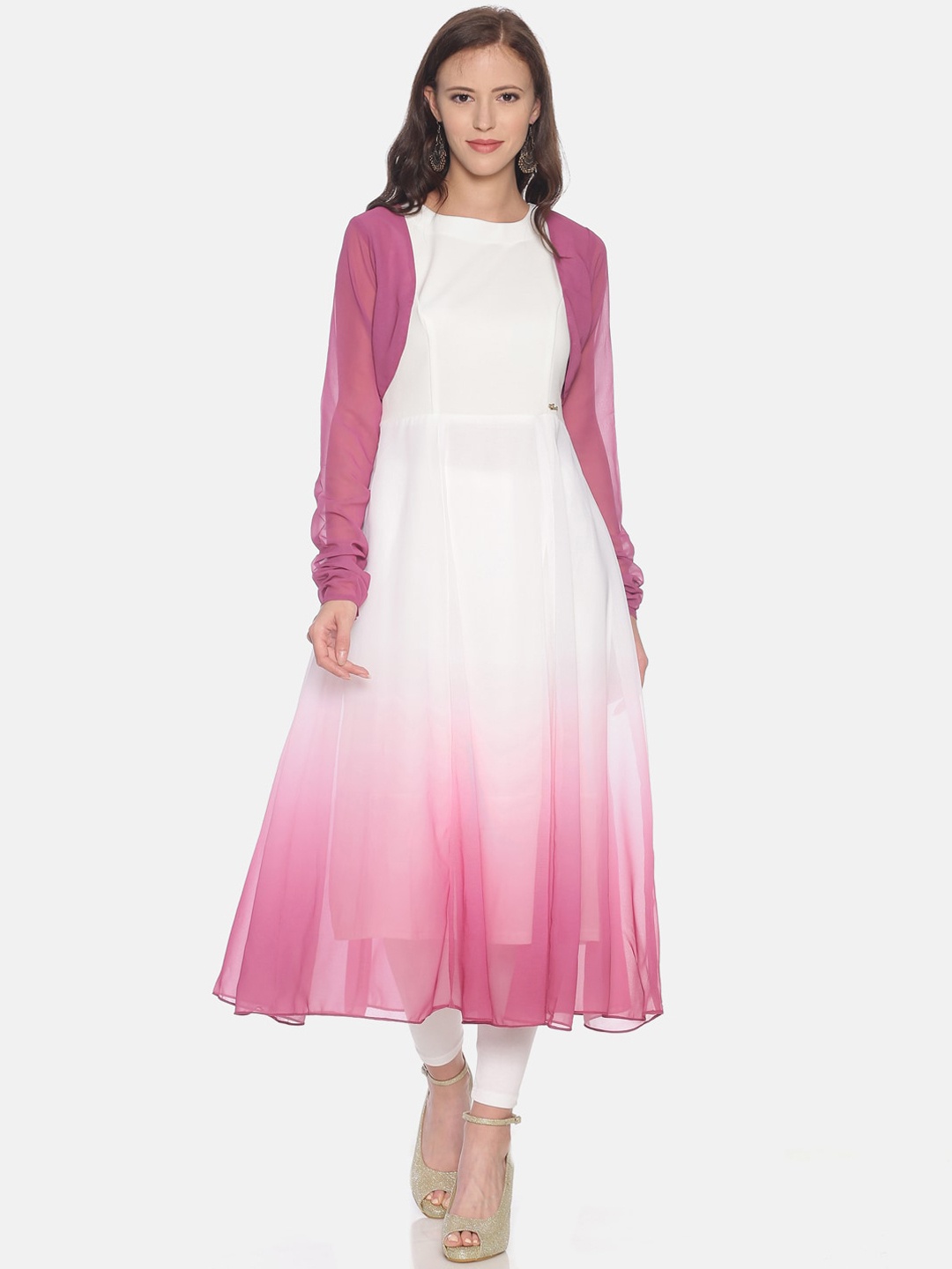 

Ira Soleil Women Pink & Off-White Dyed Anarkali Kurta